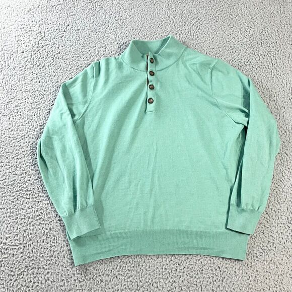 Polo Golf Ralph Lauren Sweater Mens Large‎ Green Merino Wool Pullover Button - Picture 1 of 8